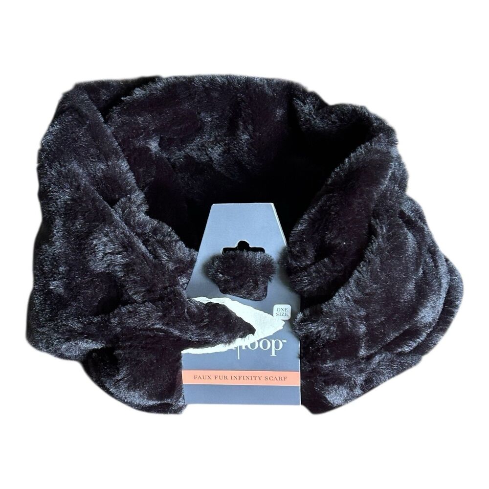 Faux Fur Infinity Scarf Black One Size Convertible Double Wrap West Loop Women's